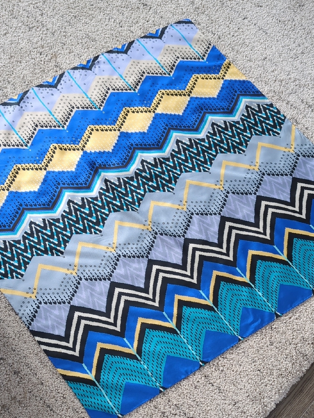 Bold Chevron Geometric Scarf in Blue, Turquoise & Yellow